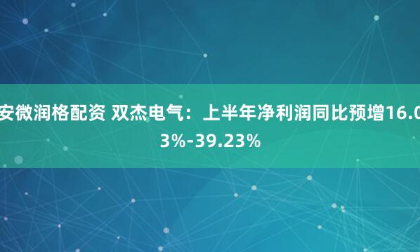 安微润格配资 双杰电气：上半年净利润同比预增16.03%-39.23%